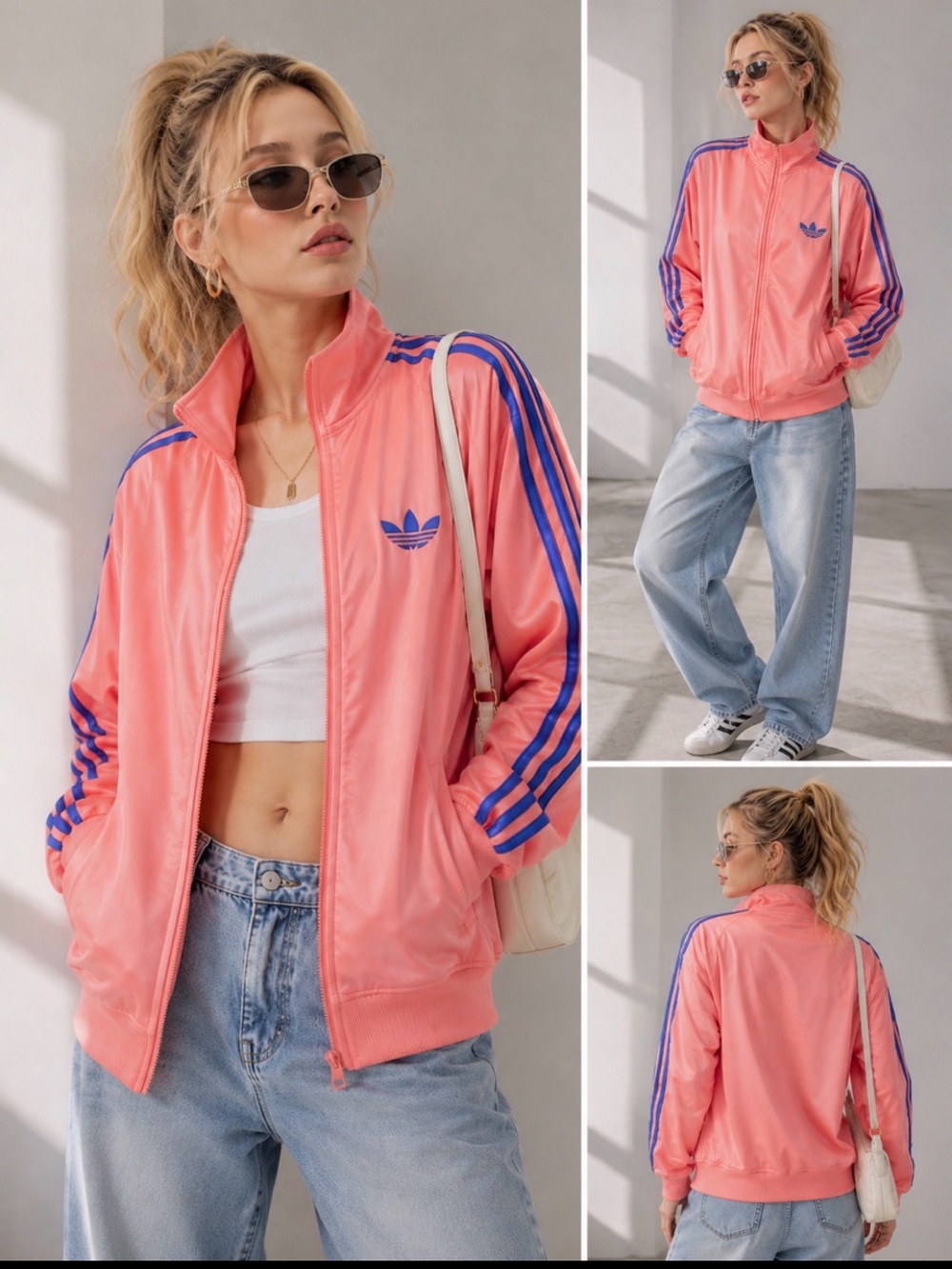 ✨Host pick✨ adidas Originals Firebird Loose Track Jacket Coral Pink Royal Blue